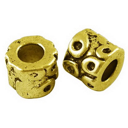 Metal Alloy European Beads, Cadmium Free & Nickel Free & Lead Free, Column, Antique Golden, about 9mm in diameter, 8mm thick, hole: 5mm