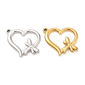 Ion Plating(IP) 304 Stainless Steel Pendants, Heart with Dragonfly Charm