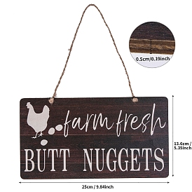 Wooden Rectangle with Word Farm Fresh Butt Nuggets Pendant Decoration, for Home Kitchen Hanging Wall Decoration