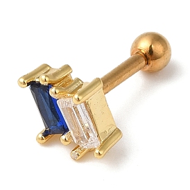 Brass Rectangle Lip Ring with Natural Spinel and Cubic Zirconia, 316 Stainless Steel Piercing Pins