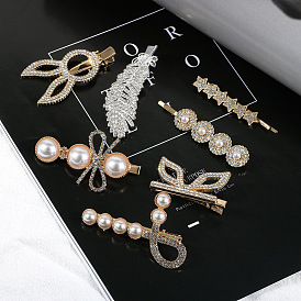 Épingle à cheveux en diamant incrusté de plumes en métal, couvre-chef élégant en perles, accessoires pour cheveux, clip latéral.