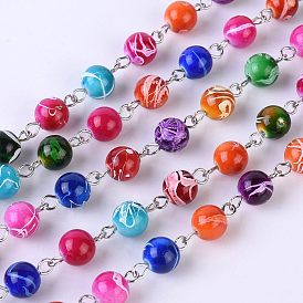 Redondos hechos a mano cadenas granos de acrílico del banco de estirar para collares pulseras hacer, con alfiler de hierro, sin soldar, Platino, 39.3 pulgada