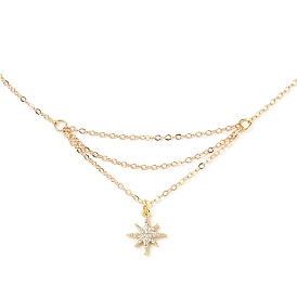 Brass Micro Pave Clear Cubic Zirconia Pendant Necklace, with 304 Stainless Steel Lobster Claw Clasps, Star