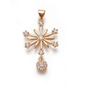 Brass Micro Pave Cubic Zirconia Pendants, Star