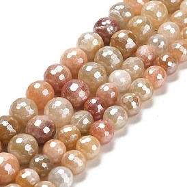 Electroplated Natural Jade Round Beads Strands, Faceted(128 Facets)