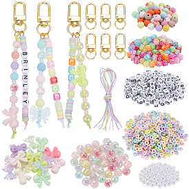 Наборы для самостоятельного изготовления брелоков, В комплект входят 10 шт. поворотные застежки из сплава, 3 нитки ручной работы бусины из полимерной глины нитки, 100 бусины из абс-пластика с имитацией жемчуга, 420шт акриловые бусины, 2.5м нейлоновая нить