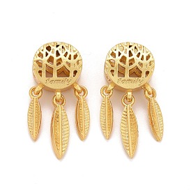 Alloy European Dangle Charms, Large Hole Pendants, Long-Lasting Plated, Cadmium Free & Lead Free, Round with Feather & Word Family