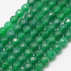 Faceted Natural Agate Beads Strands, Round, Dyed & Heated, Grade A