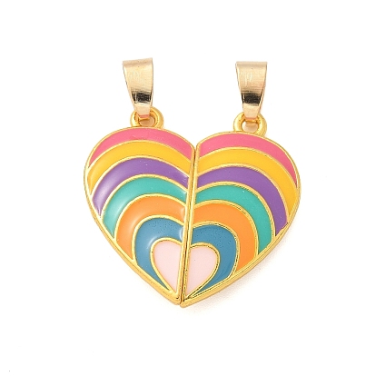 Эмали сплава сплит подвески, сердечная пара очарование, золотые, с магнитным