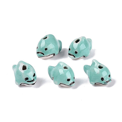 Handmade Porcelain Beads, Hand Painted, Famille Rose Porcelain, Dolphin