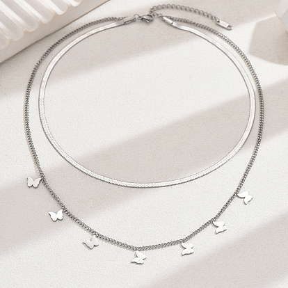 201 двухслойные ожерелья с кисточками в виде бабочек из нержавеющей стали для женщин