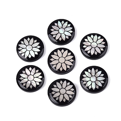 Cabujones de acrílico y concha de agua dulce natural, plano y redondo y flor