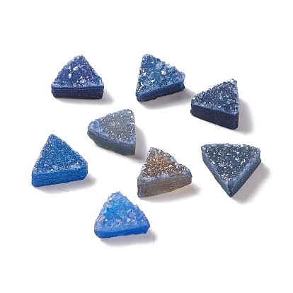 Natural Druzy Agate Cabochons, Dyed, Triangle, Cornflower Blue