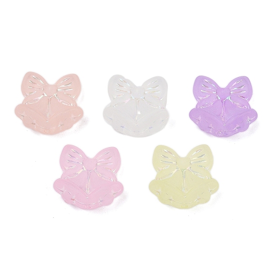 Матовые прозрачные акриловые бусины, колокольчик с бантом, серебристого металла, обвитыми, с покрытием AB цвета