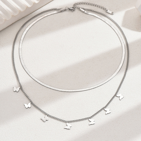 201 двухслойные ожерелья с кисточками в виде бабочек из нержавеющей стали для женщин
