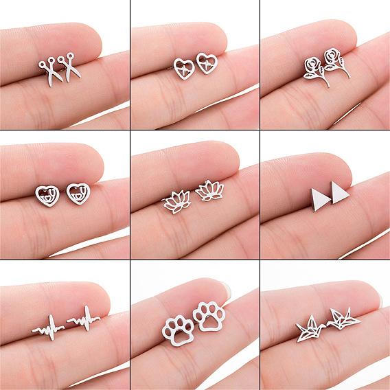 Рождественские серьги из нержавеющей стали с оленями, медвежья лапа, кран, Роза и геометрический дизайн сердца