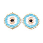 Handmade Seed Beads Links Connectors, with Elastic Thread, Loom Pattern, Flat Round with Evil Eye