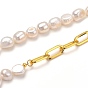 Natural Baroque Pearl Keshi Pearl Beaded Necklaces, with Iron Paperclip Chains and 304 Stainless Steel Toggle Clasps