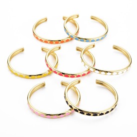 Hamsa Hand Enamel Cuff Bangle, Real 18K Gold Plated Lucky Brass Open Bangle for Women, Nickel Free