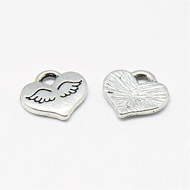Tibetan Style Alloy Charms, Heart with Wing, Cadmium Free & Lead Free