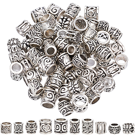 100Pcs 10 Styles Tibetan Style Zinc Alloy Beads, Column