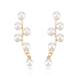 1 пара сережек-гвоздиков из АБС-пластика с имитацией жемчуга и бусинами в виде веток листьев, украшения из золотого сплава для женщин