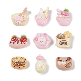 Opaque Resin Imitation Food Decoden Cabochons, Mini Strawberry Ice Cream & Bread & Cake