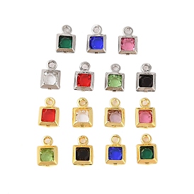 Rack Plating Brass Glass Pendants, Cadmium Free & Lead Free, Long-Lasting Plated, Square