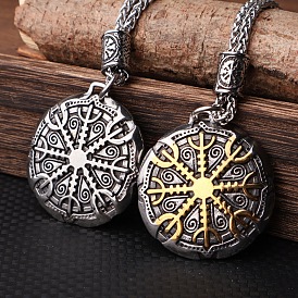 Vintage 304 Stainless Steel Viking Compass Pendant Necklaces for Men