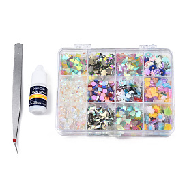 Nail Art Sets, with Resin Cabochons, with Nail Glue and Tweezers, Mixed Shapes