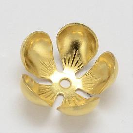 Brass Caps, Flower, 5-Petal, Lead Free & Cadmium Free, 14x6mm, Hole: 2mm