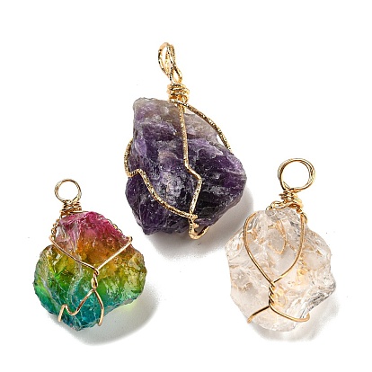 Подвески из необработанной шероховатой натуральной драгоценной железной проволоки, обернутые железной проволокой, самородки прелести, золотые