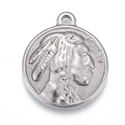 Pendentifs en acier inoxydable, rond plat indien, mot liberté