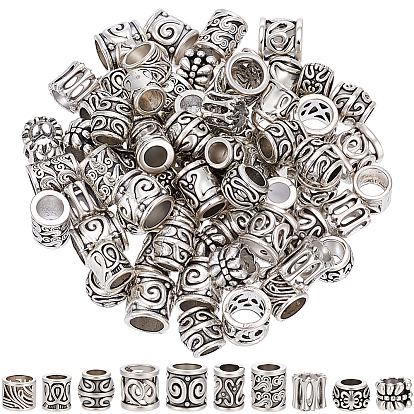 100Pcs 10 Styles Tibetan Style Zinc Alloy Beads, Column