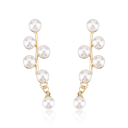 1 пара сережек-гвоздиков из АБС-пластика с имитацией жемчуга и бусинами в виде веток листьев, украшения из золотого сплава для женщин