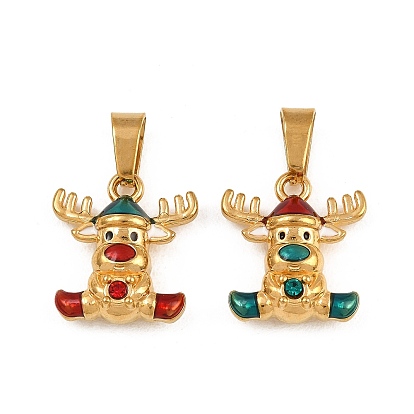 304 Stainless Steel Enamel Pendants, Elk Charms, Real 18K Gold Plated