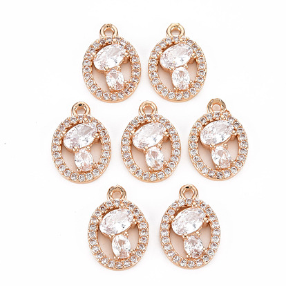 Placage de crémaillère en laiton micro pavé pendentifs en zircone cubique claire, plaqué longue durée, sans cadmium et sans plomb, ovale