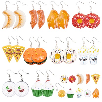 DIY Earring Makings, with Imitation Food Style Resin Pendants, Pltinum Plated Brass Earring Hooks