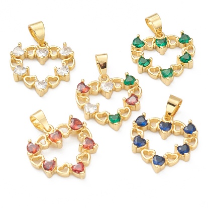 Латунные микропаве прозрачные подвески с фианитом, долговечный, реальный 18 k позолоченный, сердце