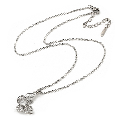 Butterfly Glass Pendants, Brass Chain Necklace
