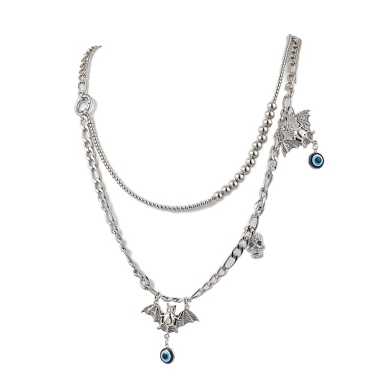 Хэллоуин 304 двухслойные поясные ремни-цепочки из нержавеющей стали, цепочка на пояс с подвеской из сплава черепа и летучей мыши