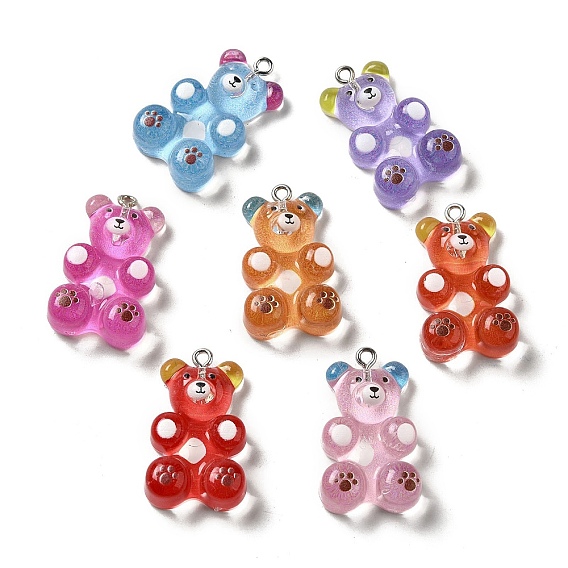 Acrylic Pendants, with Iron Ring, Bear