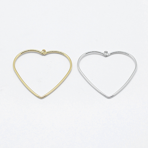 Brass Pendants, Long-Lasting Plated, Nickel Free, Open Heart