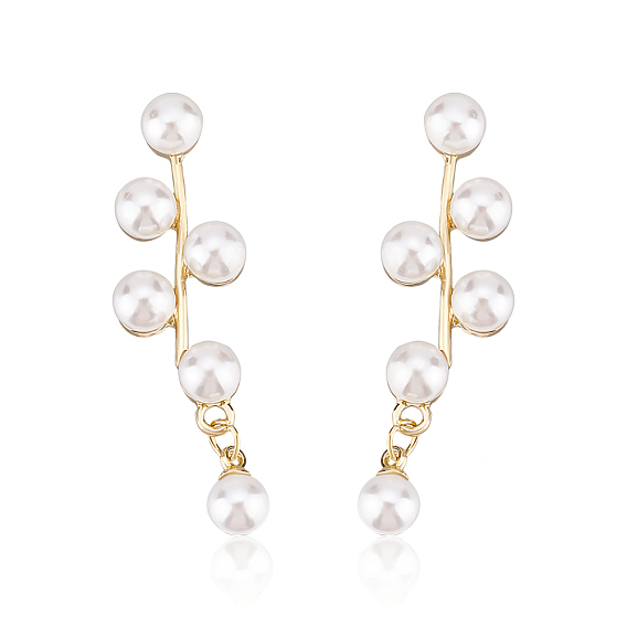 1 пара сережек-гвоздиков из АБС-пластика с имитацией жемчуга и бусинами в виде веток листьев, украшения из золотого сплава для женщин