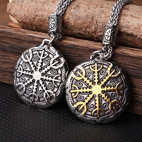 Colliers pendentifs boussole viking vintage en acier inoxydable pour hommes