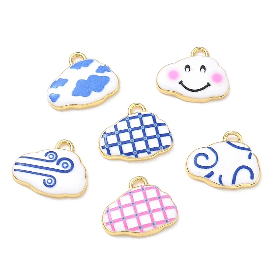 Printed Brass Pendants, Cloud Charms, Rack Plating, Long-Lasting Plated, Lead Free & Cadmium Free, Real 18K Gold Plated