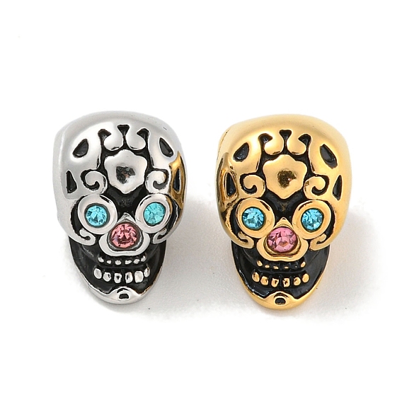 304 горный хрусталь из нержавеющей стали европейские шарики, с эмалью, бусины с большим отверстием, череп
