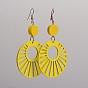 Trendy Flat Round Wood Dangle Earrings, with Platinum Plated Iron Earring Hooks, 90.5x49mm, Pin: 0.8mm