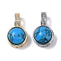Подвески из латуни с фианитом и синтетической бирюзой, плоско-круглые