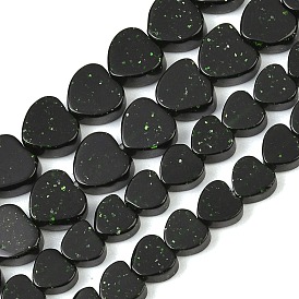 Cuentas sintéticas goldstone verdes hebras, corazón